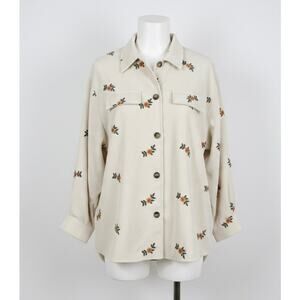 J. NNA Button Down Embroidered Flowers Corduroy Shirt Large Oversized Slouchy